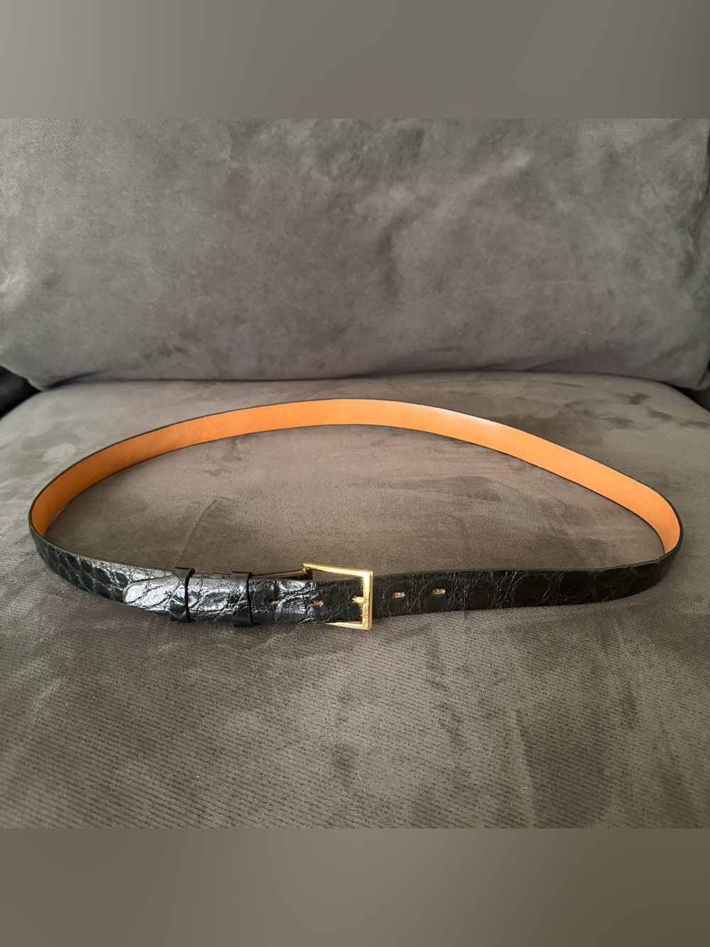 Men's Ceintures Black Genuine Alligator Steerhide Lined Belt Size 42 Solid Brass
